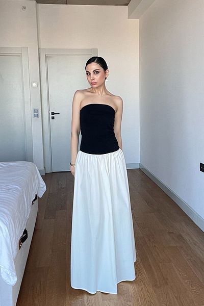 Seda Yalçın Atelier Black Strapless Long Dress with White Poplin Top
