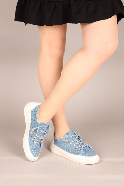 Birikon Pantofi de denim CLARA cu accesorii din piatră ALBASTRU