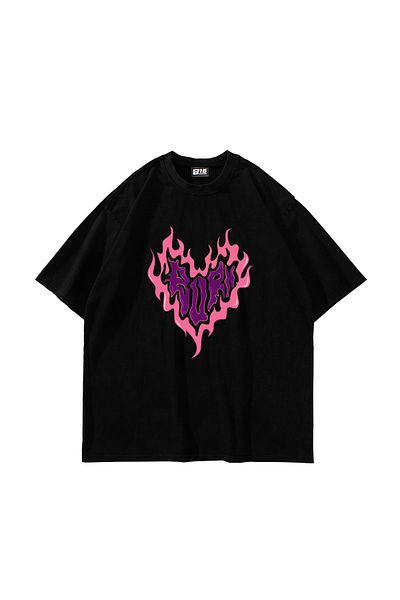 Sekizbiraltı Μπλουζάκι με στάμπα Burn Heart Μαύρο Unisex Oversize
