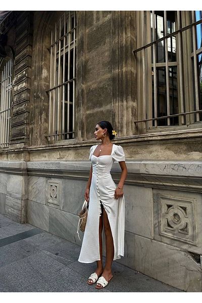 Bak'ap Rochie de vară Pinterest cu mânecă cu balon cu decolteu în formă de inimă