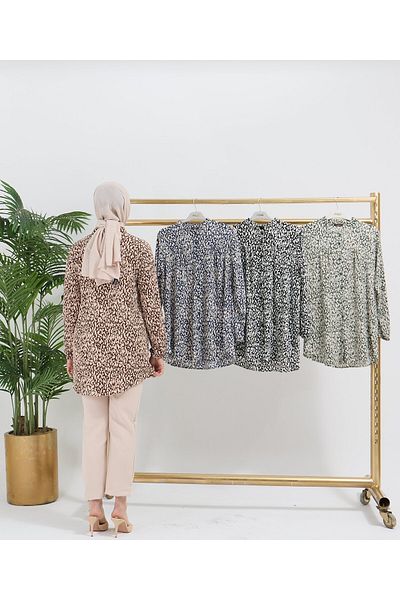Fresh&Moda Γυναικεία Mother Hijab Plus Size Μπλούζα με ελαστικό τυλιγμένο πουκάμισο με καθημερινό σχέδιο Lycra