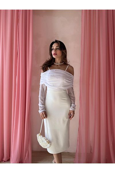Mooi Butik Φόρεμα DELPHIA Midi 2974 - Λευκό