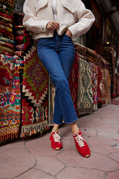 ANGELİNA JONES TORES KADIN KIRMIZI GERCEK SUET BAGCIKLI SNEAKER