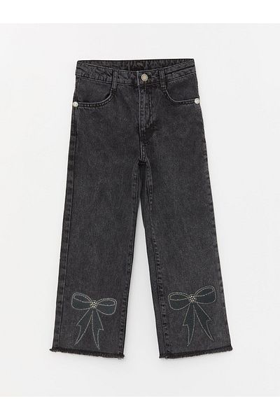 Cenanın Dolabı Bow Stone Embroidered Girls Loose Jeans,Flared Pants,Baggy Pants