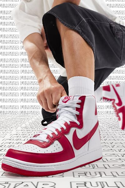 Nike Terminator High Sneaker White Red Lethar Genuine Leather Men's Casual Sneakers White Red