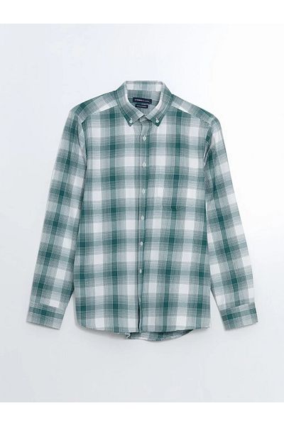 LC Waikiki Lcwaikiki Classic Green Regular Fit Long Sleeve Plaid Gabardine Men's Shirt