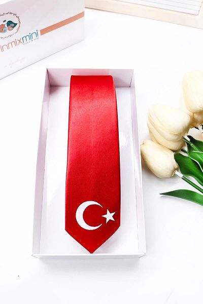 VİTRİNMİXMİNİ Children's Tie with Turkish Flag Printed on Satin Fabric - Special Boxed