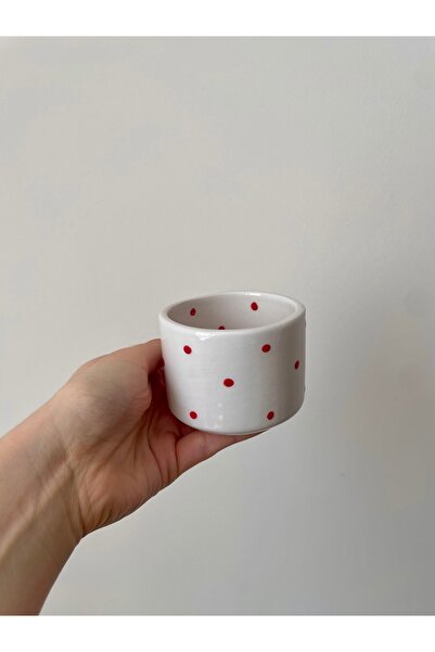 Nouis El yapımı kırmızı puantiyeli seramik kupa