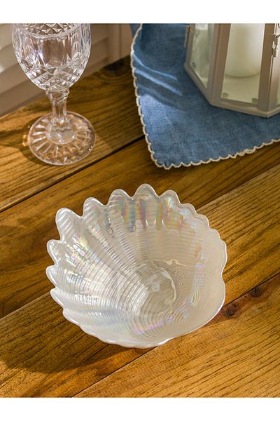 LC Waikiki White Seashell Figured Glass Bowl Set of 2 15 cm