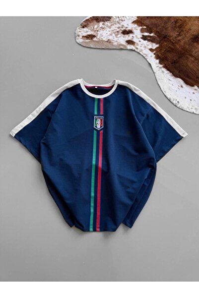 ozcelf إيطاليا تي شيرت ليكرا مطرز كبير الحجم للجنسين