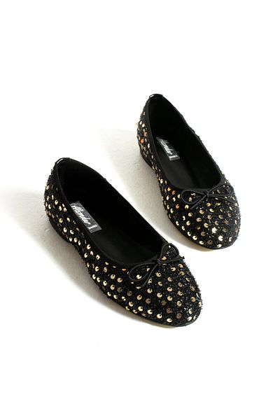 ALEMDAR AYAKKABI Zeva Black Gold Women's Ballerinas