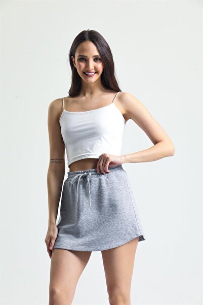 pulur.co Gray Melange Mini Sports Casual Cotton Sweat Skirt