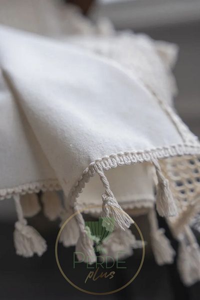 Perdeplus Linen Bohemian Style Lace and Tassel Design Background Curtain