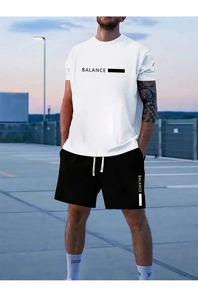 PENTHİLUS Balance Summer Sportswear Set - Printed T-Shirt and Shorts