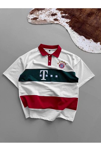 ozcelf Oversize Embroidered Unisex B.M Polo Neck T-Shirt