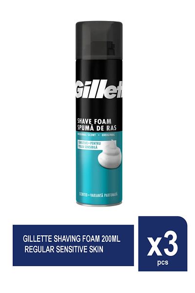 Gillette SHAVING FOAM 200ML REGULAR SENSITIVE SKIN X 3