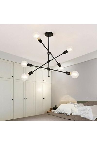 A F N LIGHTING Modern Chandelier 6-Light Black Ceiling Lighting Mid-Century Pendant Light Fixture