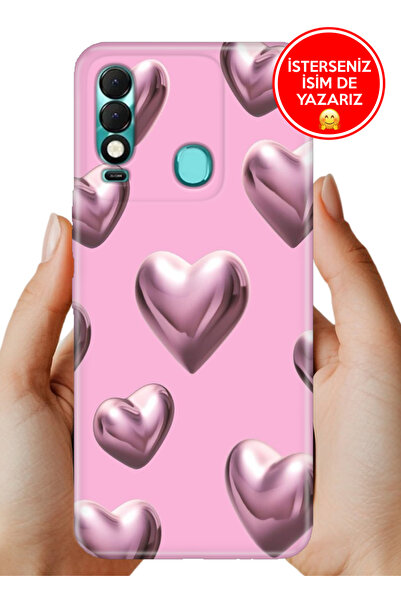 TECNO Spark 8T (KG6p) Kılıf Desenli Rubber Kamera Korumalı Silikon Platin Kalp