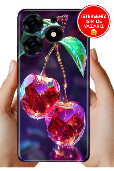 TECNO Spark 10 Pro Kılıf Kamera Korumalı Full Desen Arka Silikon Kristal Kiraz