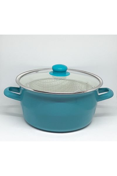 Avşar Enamel House 24 cm 3.7 Liter Turquoise Enamel Frying Pot Milk Yogurt Pot
