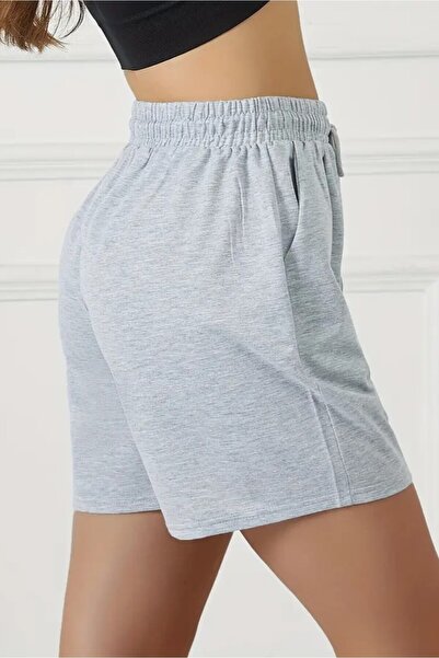 YUSTEX Kadın Gri Mevsimlik Şort Rahat Giyim 40 Cm