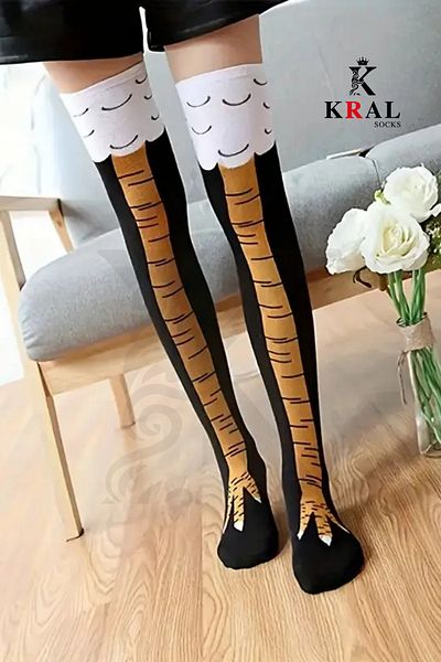 KRAL SOCKS Дамски чорапи над коляното (1 чифт) Чорапи над коляното с пилешки крачета