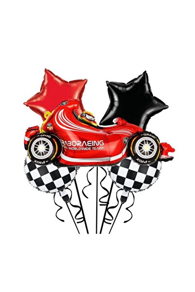 parti sürprizi Formula Racing Car Checkered Foil Balloon Set of 5