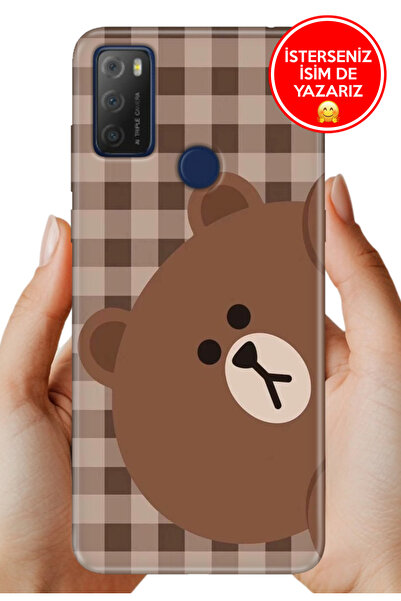 TCL 20E Kılıf Desenli Baskılı Kamera Korumalı Silikon Ekose Bear