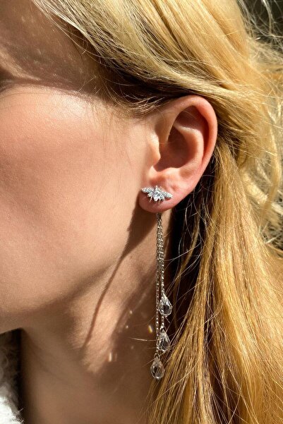 Spossy Silver Jewelry 925 Ayar Gümüş, Silver, 3 Zincirli, Sallantılı Arı Küpe