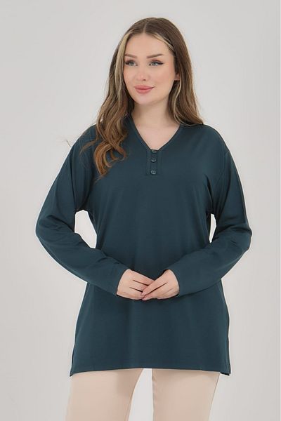 Elçelya Moda Γυναικεία μπλούζα με λαιμόκοψη V Lycra Daily Seasonal Mother χτενισμένη βαμβακερή μπλούζα