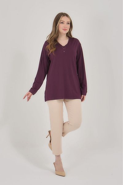 Elçelya Moda Γυναικεία μπλούζα με λαιμόκοψη V Lycra Daily Seasonal Mother χτενισμένη βαμβακερή μπλούζα