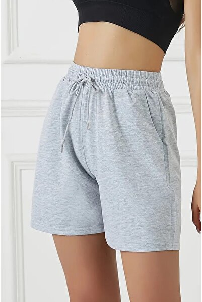 YUSTEX Kadın Gri Mevsimlik Şort Rahat Giyim 40 Cm