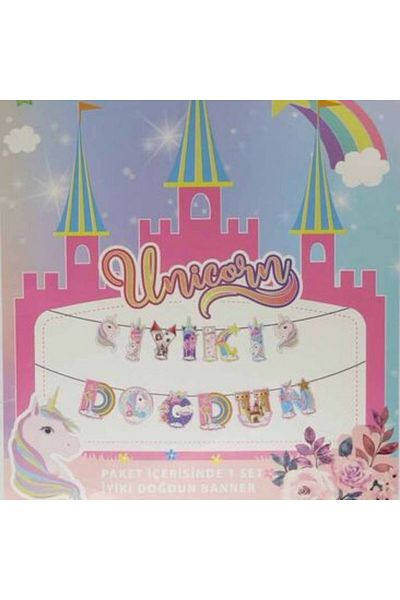 parti sürprizi Rainbow Unicorn Καλή ημέρα γενεθλίων Banner Text