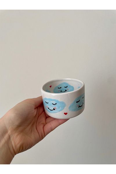 Nouis Handmade Blue Cloud Drawing Ceramic Mug