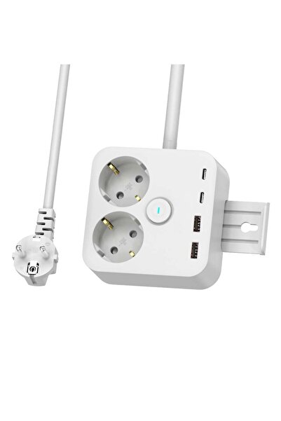 MATECHNO Akım Korumalı Priz 2X Usb 2X Type-c Akım Korumalı 2'Lİ Priz 1.4mt Duvar Askılı