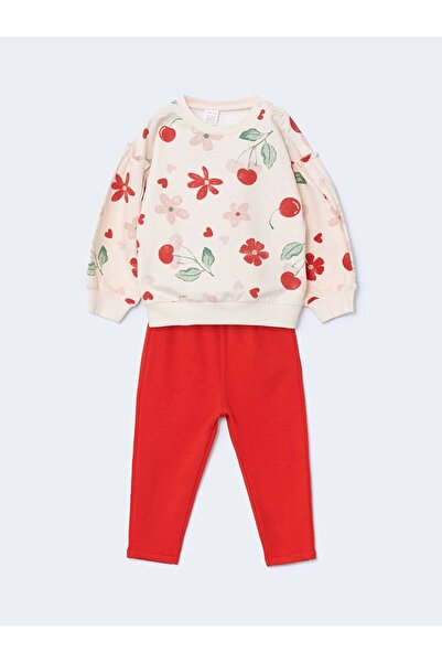 LC Waikiki LCW Baby - طقم سويت شيرت وطبعة زهور وردية للفتيات الصغيرات مكون من...