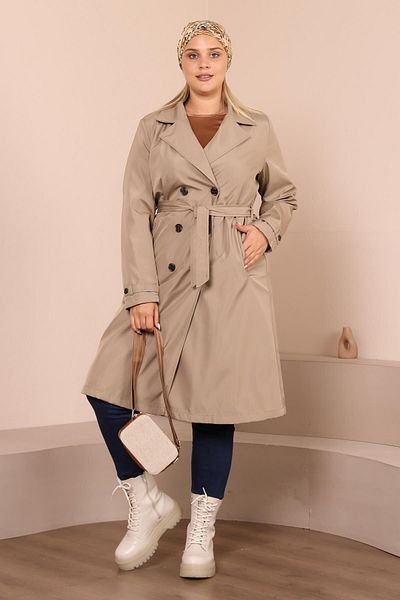 Ferace Γυναικεία μακριά καμπαρντίνα με ζώνη Plus Size