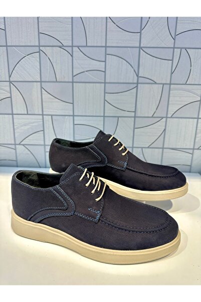 Anıl Ayakkabı ST 420 Чоловічі темно-сині нубокові черевики з натуральної шкіри, повсякденні, на шнурівці