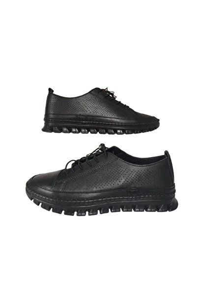 Mr.white MR.WHİTE Жіночі чорні шкіряні ортопедичні черевики на шнурівці, класичні, елегантні, для щоденного носіння