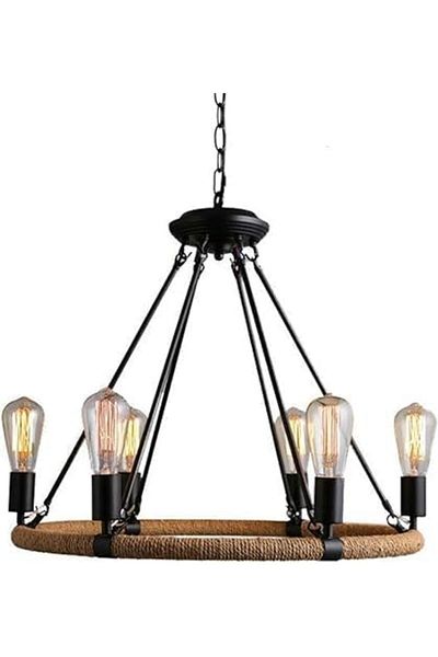 A F N LIGHTING Loft Antique Round Hanging Lamp Retro Hemp Rope Pendent Beautiful Lamps 6 Heads Vintage Pendant Lamp
