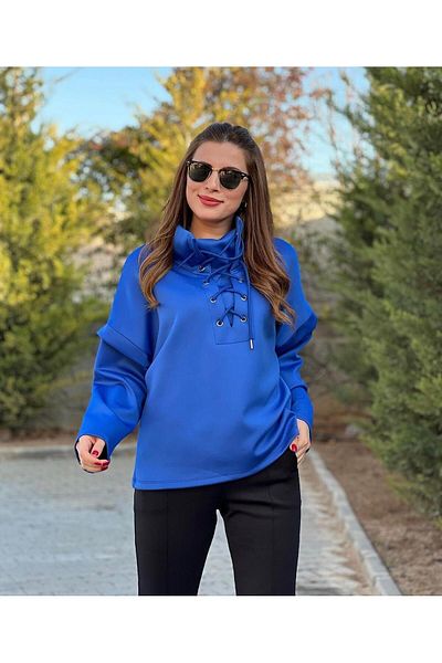 MAMAYAGA Hanorac pentru femei, cu guler cu șireturi, cu design elegant, sport supradimensionat