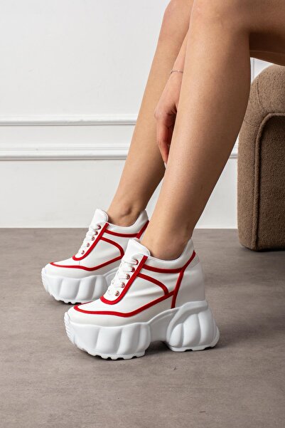 Modanizm حذاء رياضي بكعب عريض باللون الأبيض والأحمر من LORA