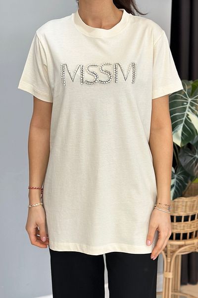 Missemramiss Κρεμ στρώμα Takins Stone Tshirt Tunik 4741