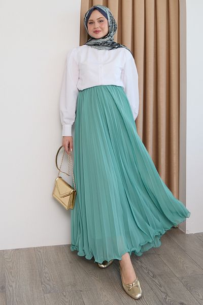 InStyle Flowing Curved Mint Green Chiffon Skirt