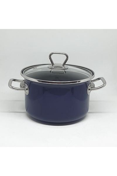 Avşar Enamel Evi̇m 18 cm 1750 ml Dark Blue Steel Handled Enamel Pot
