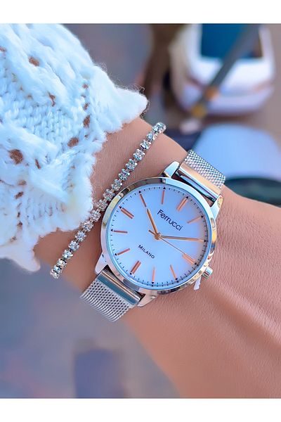 Ferrucci Steel Mesh Cord Women's Wristwatch 3 Atm Waterproof with 2 Years Warranty