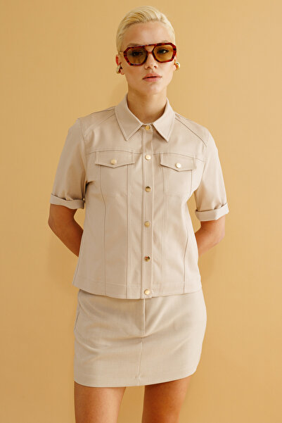 Ekol Kısa Kollu Önü Çıt Çıtlı Mont