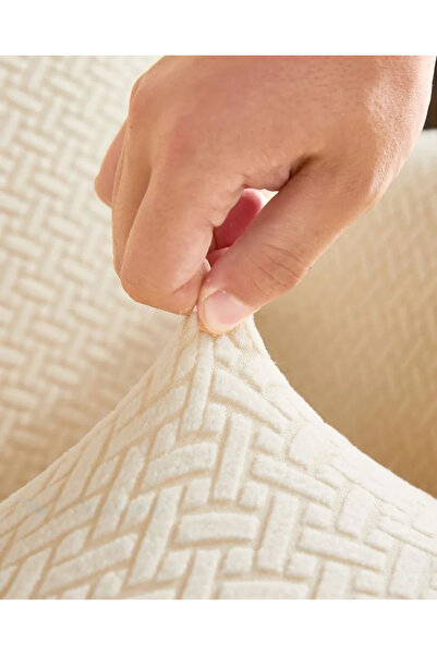 ÖZMAKAN Cream Colored Jacquard Sofa Cover and Cover Set - 3.3.1.1