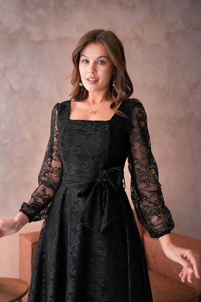 asyadabutik Rochie de damă cu guler pătrat cu dantelă