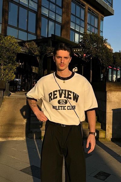 Flaw Wear Athletic Club 92 Printed Ecru Oversize T-Shirt